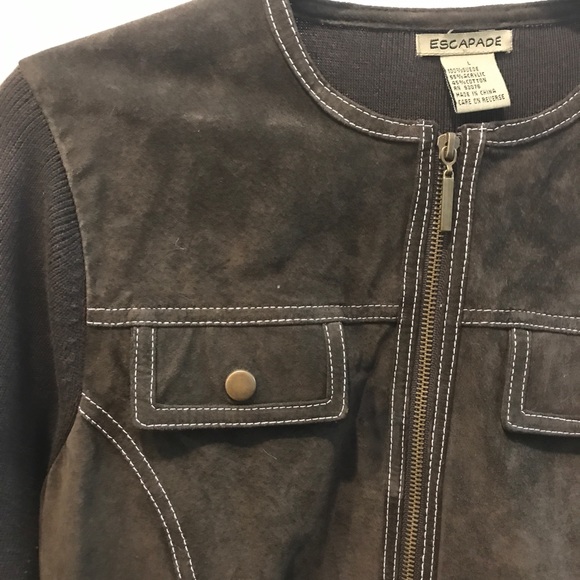 Dark brown Suede jacket knit sleeves - Picture 2 of 6